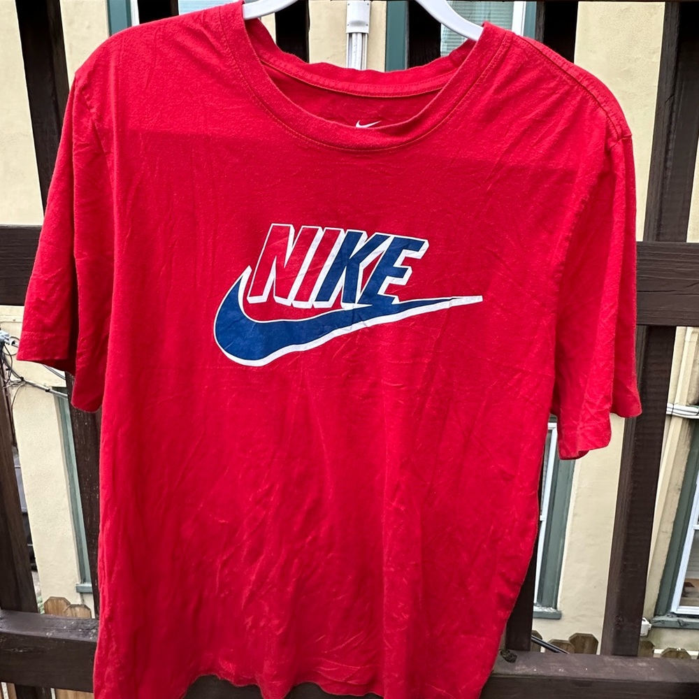 Classic Nike Red Tee with Blue Logo